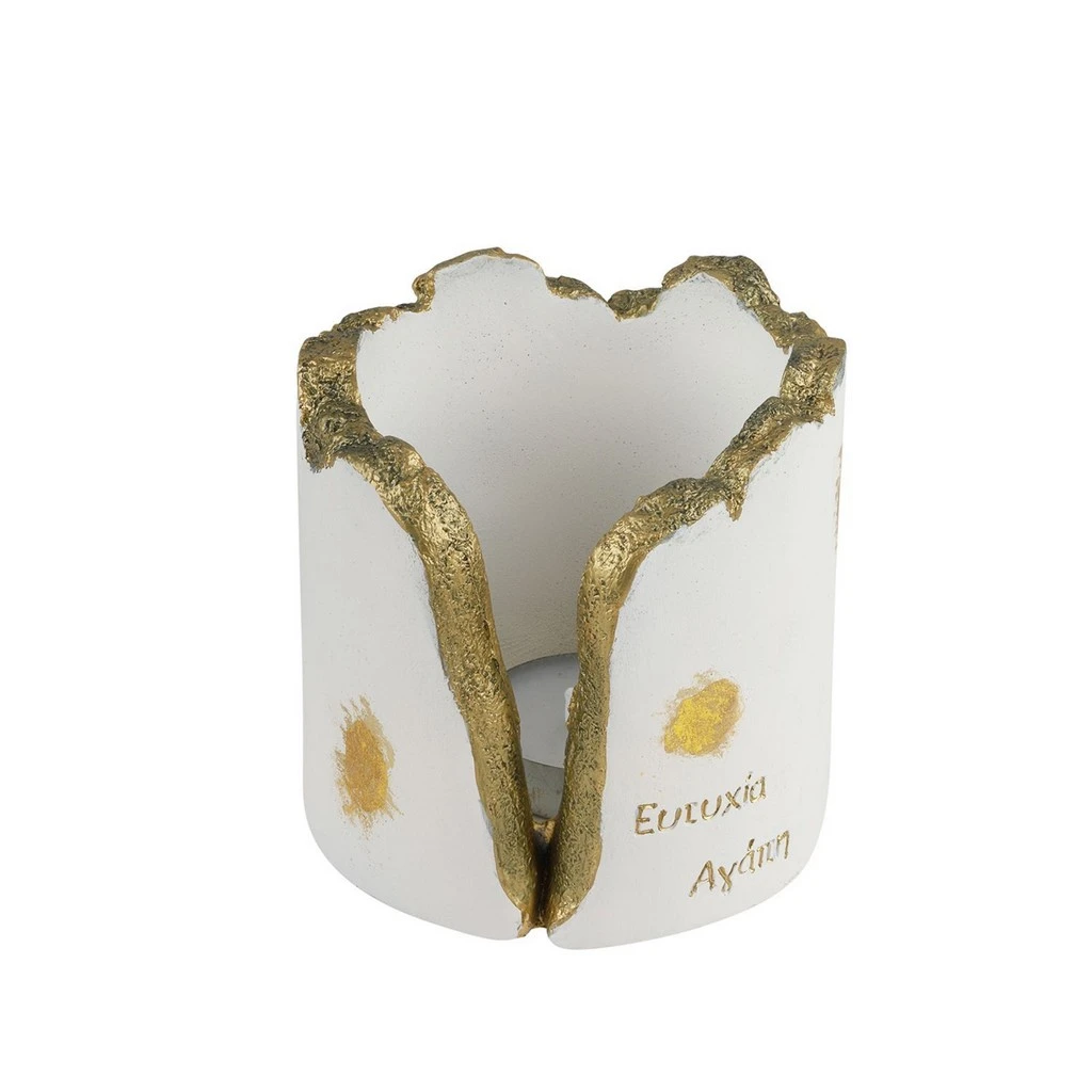 24023Α Βαζάκι Λευκό με Ευχές και Χρυσές Πινελιές με Ρεσώ 24023Α - Image 1