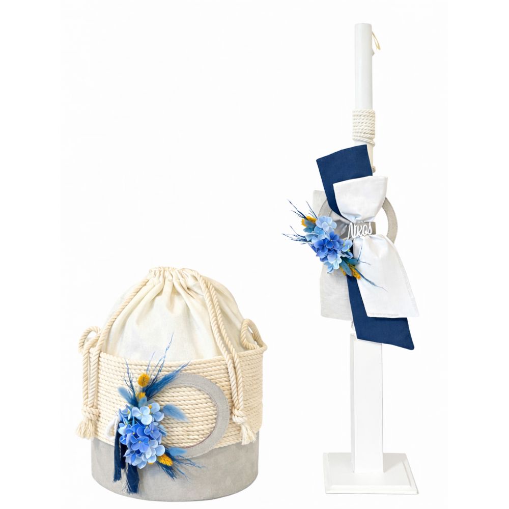 photo153 Σετ βάπτισης με κρίκο γκρι & λουλούδια 3112-3113-3114 - Image 1