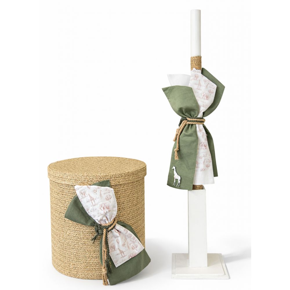 photo185 Σετ βάπτισης πράσινο μπεζ εκτύπωση jungle 3102-3103-3104 - Image 1