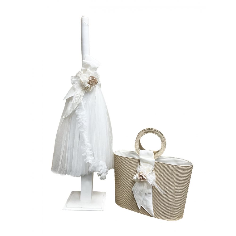 photo3210 Σετ βάπτισης με χειροποίητο λουλούδι και φρου φρου τούλι 2480-2480Α - Image 1